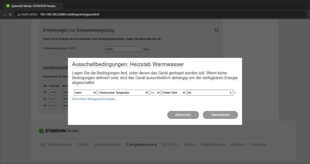 Abschaltbedingung für einen Heizstab