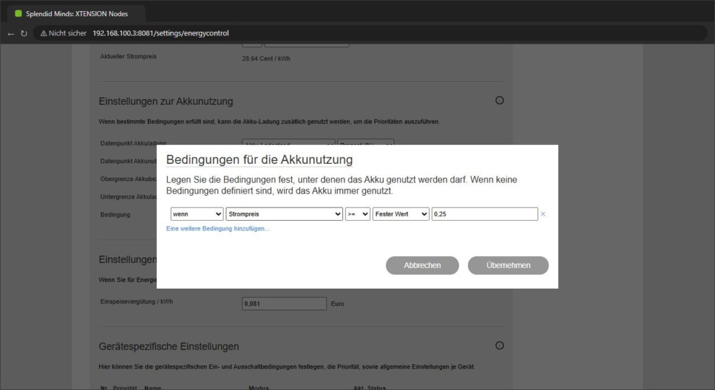 Bedingungen für die Akkunutzung