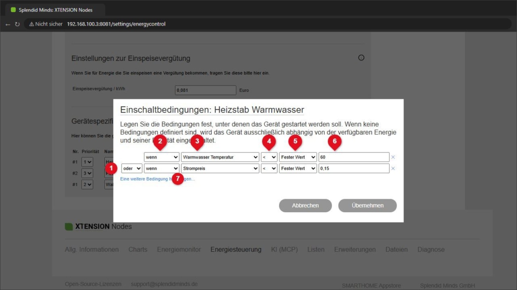 Bedingungseditor mit zwei verknüpften Bedingungen