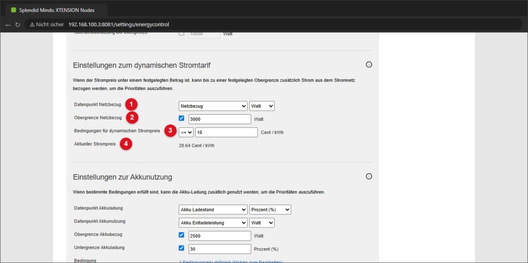 Einstellungen zum dynamischen Stromtarif