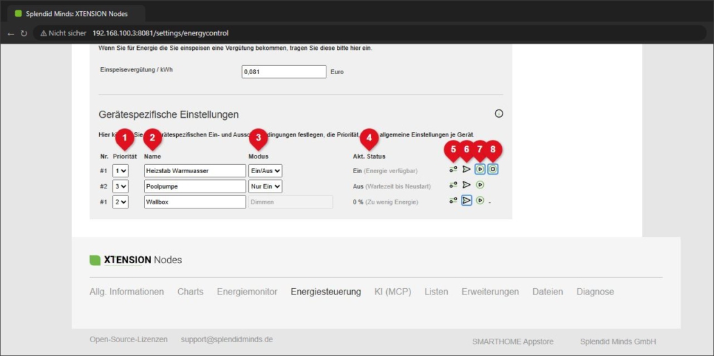 Gerätespezifische Einstellungen mit drei Geräten