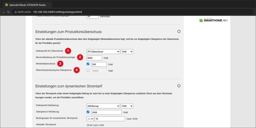 Einstellungen zum Produktionsüberschuss