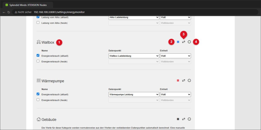 Kategorie Wallbox mit zugeordnetem Datenpunkt