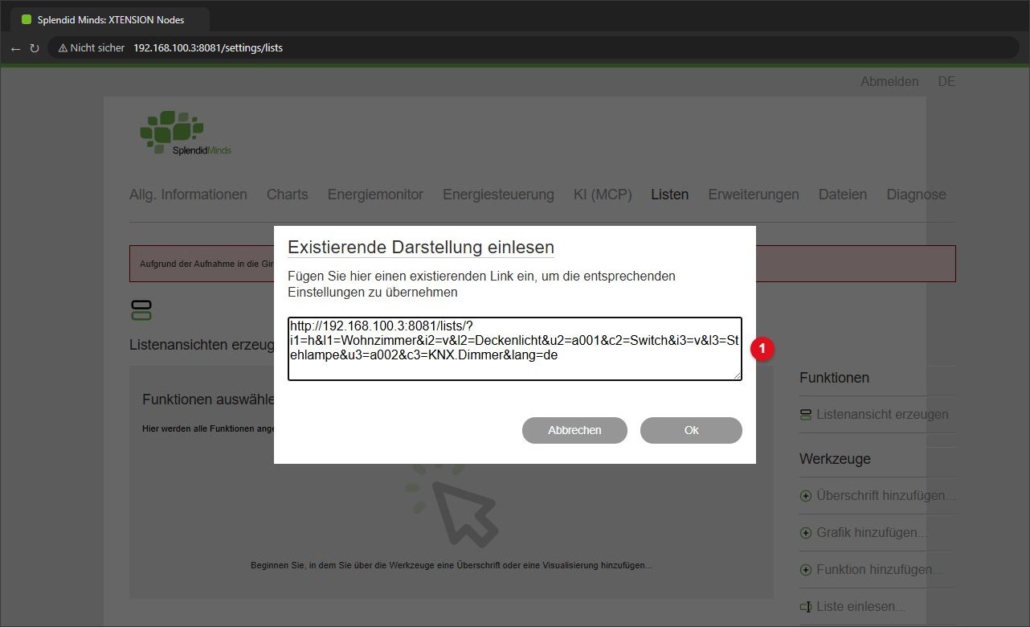 Dialog Existierende Darstellung einlesen